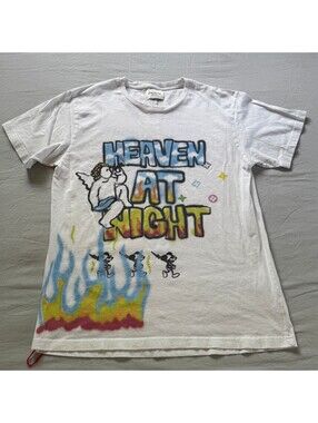 Lifted Anchors Heaven At Night Tee XL White Cherub Flames Cyber Y2K Streetwear